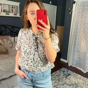 Calvin Klien Brown and White Floral Blouse